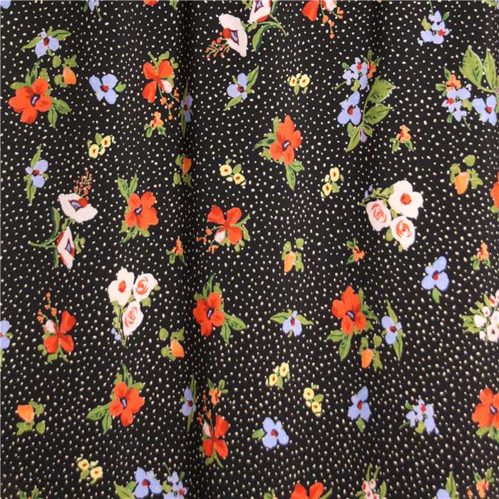 Batiste de coton Black with dots and flowers Batiste de coton Black with dots and flowers
