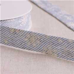 Biais rayures brodé Bleu 25 mm
