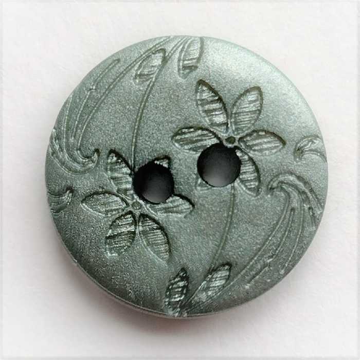 Bouton Fleur Vert métallisé 15 mm