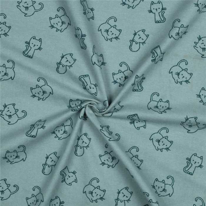 Flanelle de coton Chats - Menthe Flanelle de coton Chats - Menthe