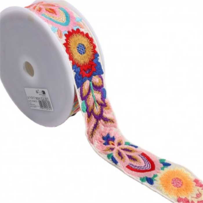 Galon brodé Fleurs multicolores Galon brodé Fleurs multicolores