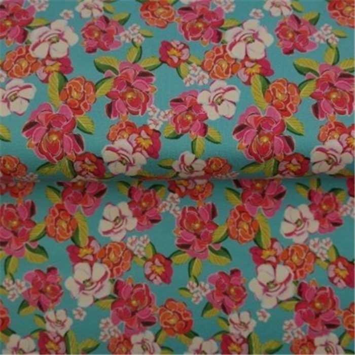 Jersey de coton Blooming blossoms Turquoise Jersey de coton Blooming blossoms Turquoise