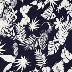 Jersey de viscose Tropical Leaves Navy - Coupon de 80 cm