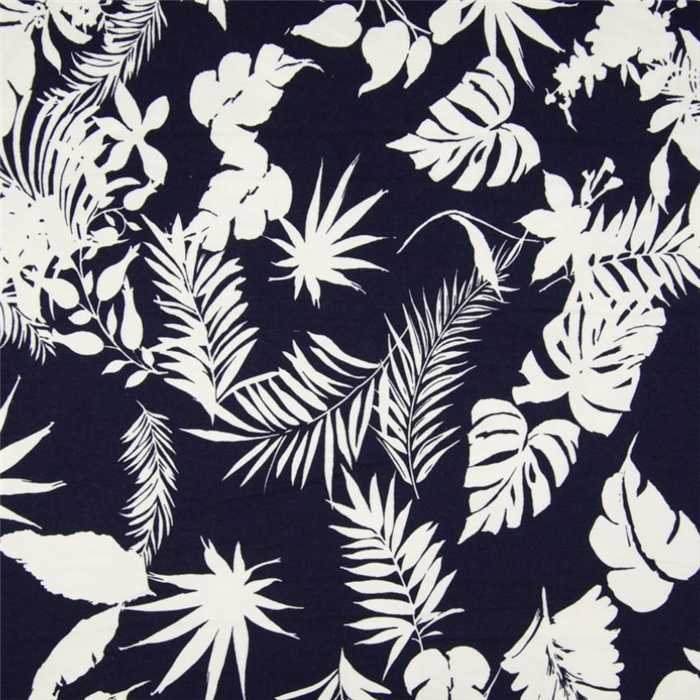 Jersey de viscose Tropical Leaves Navy - Coupon de 80 cm Jersey de viscose Tropical Leaves Navy - Coupon de 80 cm