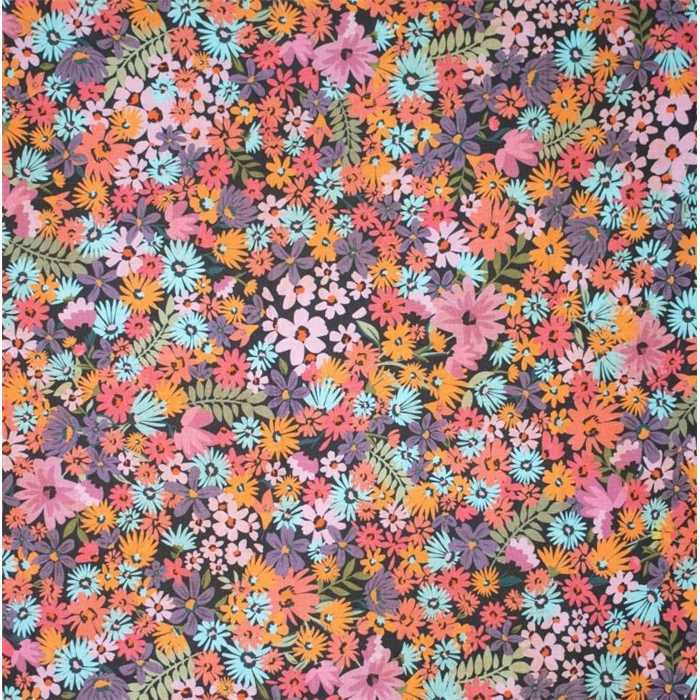 Lin-viscose fleurs d'été Lin-viscose fleurs d'été