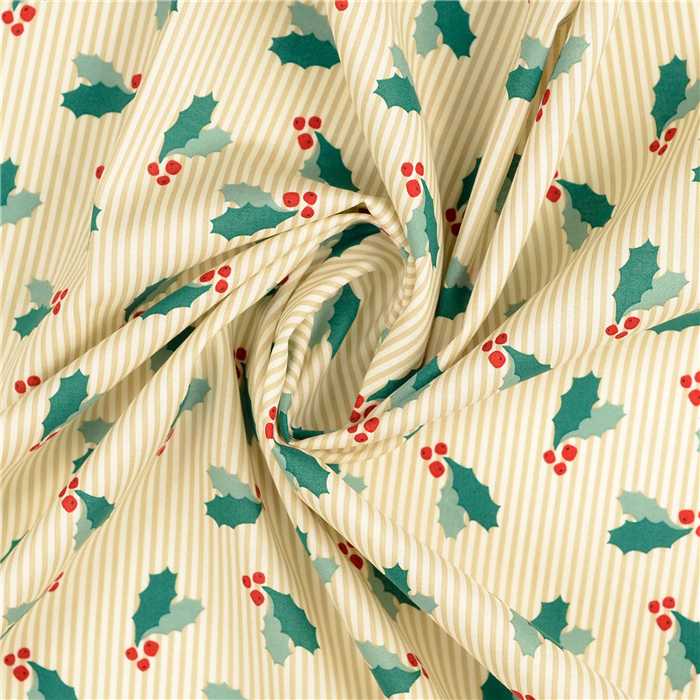 Popeline de coton Feuilles de houx Popeline de coton Feuilles de houx