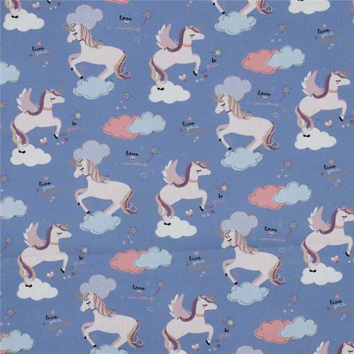 Popeline de coton fine Licornes bleues Popeline de coton fine Licornes bleues