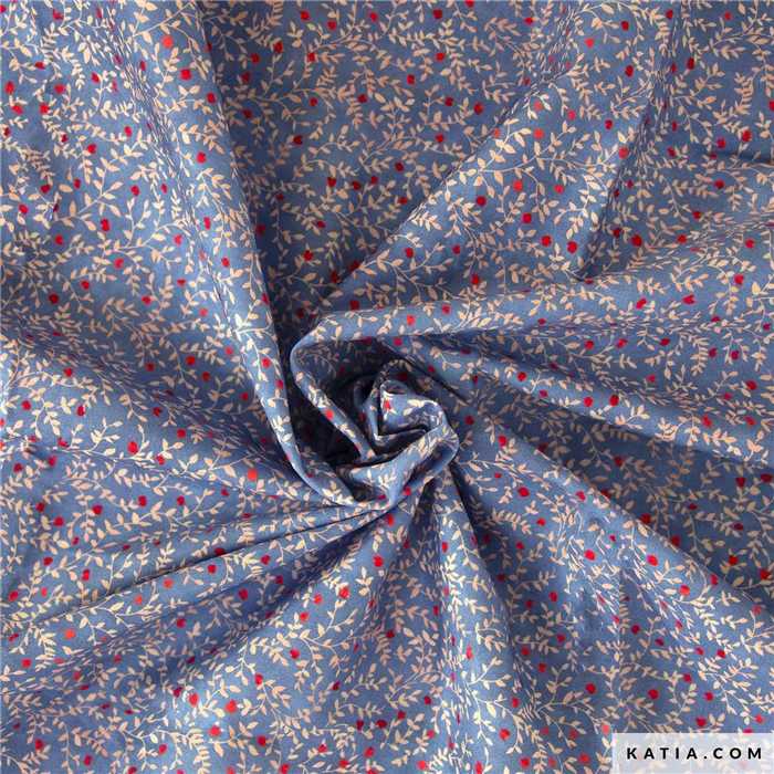 Popeline de coton Micro blue and red Flowers Popeline de coton Micro blue and red Flowers