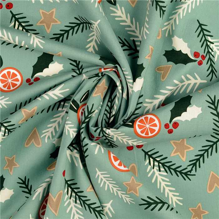 Popeline de coton Noël Scandinave Vert Popeline de coton Noël Scandinave Vert