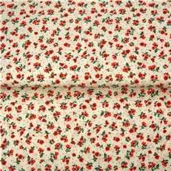 Popeline de coton petites fleurs rouges