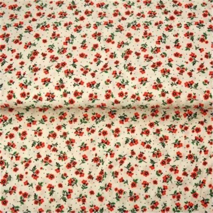 Popeline de coton petites fleurs rouges Popeline de coton petites fleurs rouges