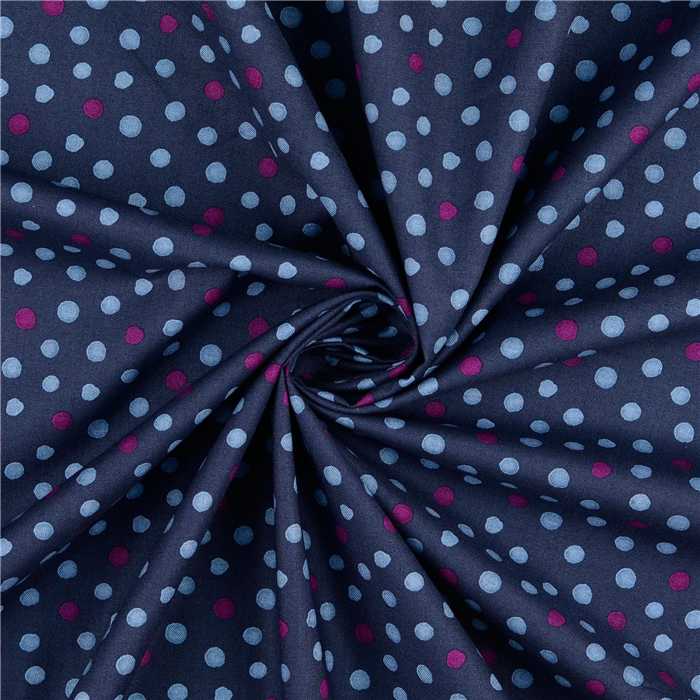Popeline de coton Pois fuschia et bleu Popeline de coton Pois fuschia et bleu