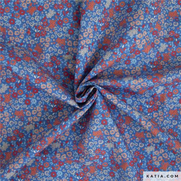 Popeline de coton Small blue and red Flowers Popeline de coton Small blue and red Flowers