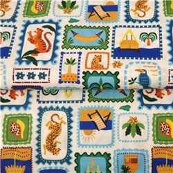 Popeline de coton Travel stamps