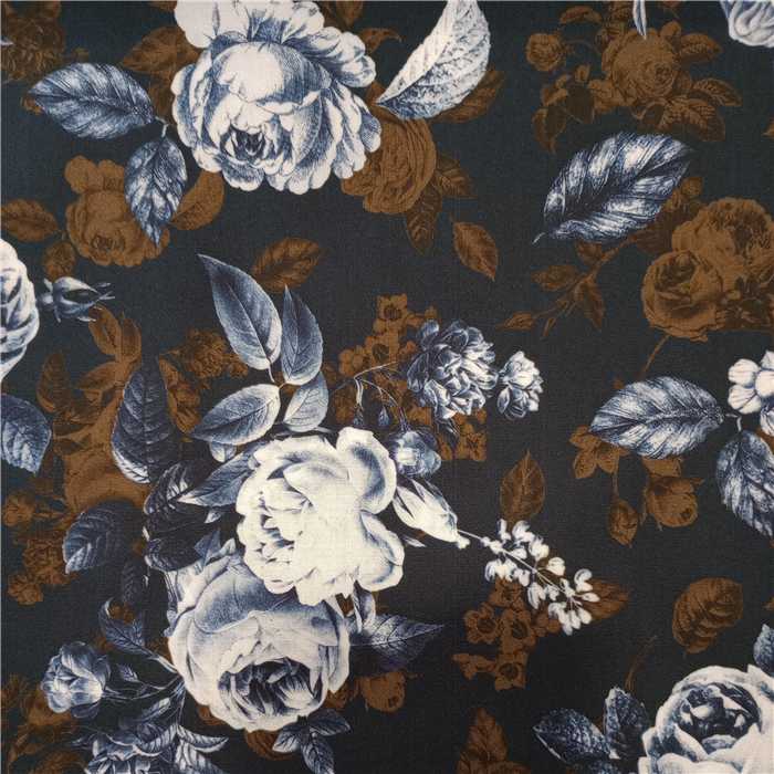 Popeline stretch Roses bleues Popeline stretch Roses bleues