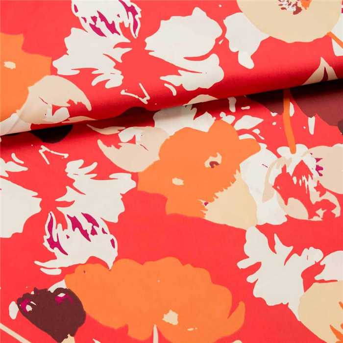 Satin de coton Flower Power Rouge Satin de coton Flower Power Rouge