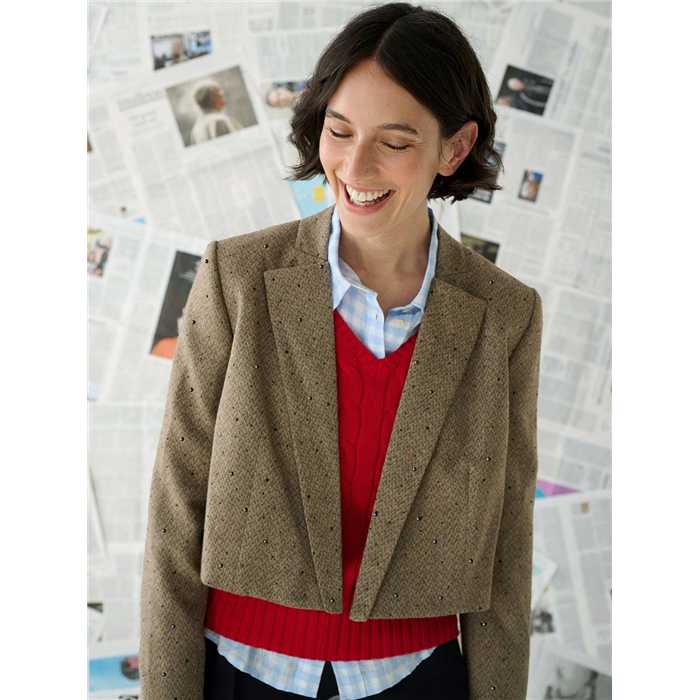 Tweed chevrons marron et strass Tweed chevrons marron et strass