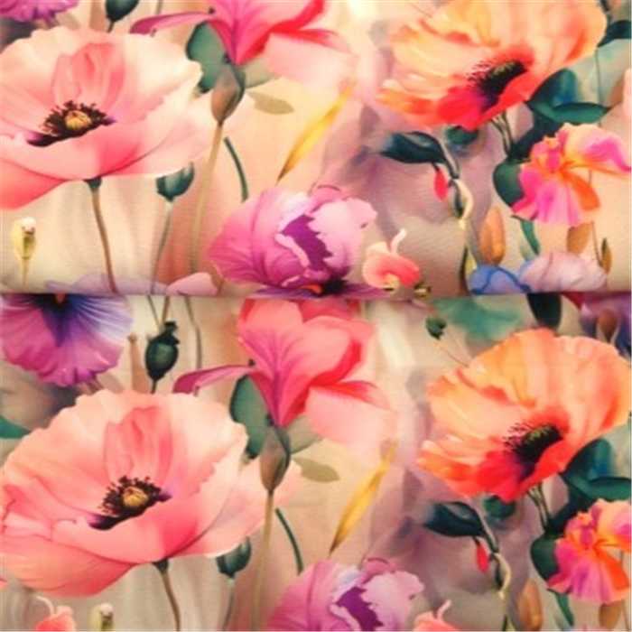 Viscose Romantic poppy flowers Orange Viscose Romantic poppy flowers Orange